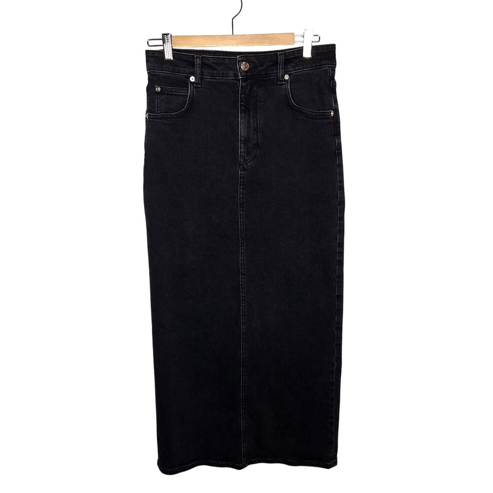 Maje Denim Maxi Skirt FR 40 US 8-10 Black Gray Western Southwestern Minimalist